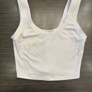 White Ribbed Crop Tank Top